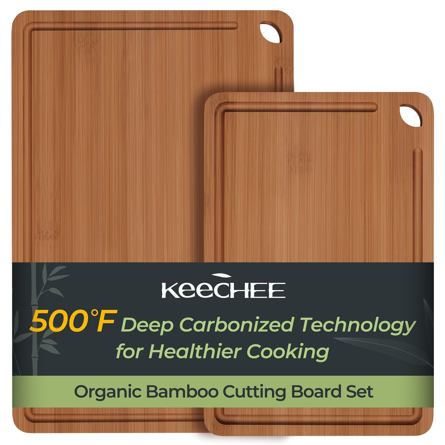 Keechee Charcuterie Board Carbonized Bamboo XL With Built-In Handles & Deep Juice Groove For Gourmet Chefs – XL (18x12) – Ideal For Meat & Cheese