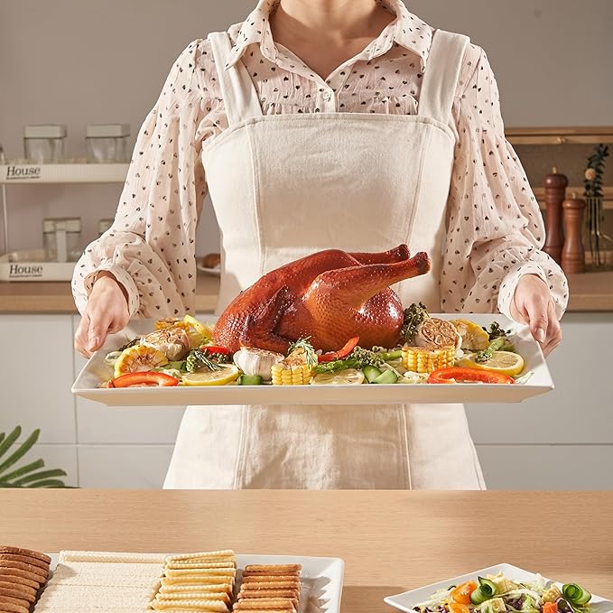 Meideal 18" x 12" Large Serving Platters Set of 2, Porcelain Serving Trays