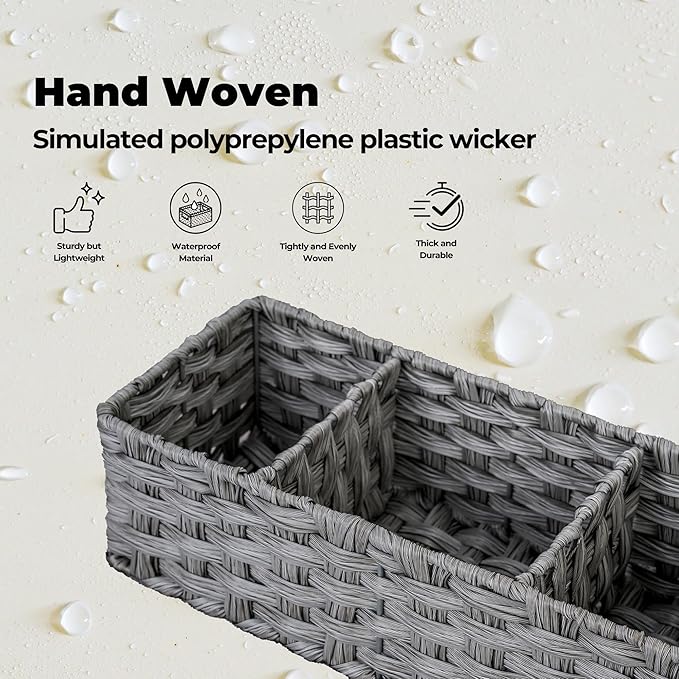GRANNY SAYS Toilet Tray Tank Topper, Wicker Baskets for Storage, Set of 2 Waterproof Bathroom Basket for Organizing, Gray Bathroom Organization Baskets, 14¼" x 6" x 4¼"