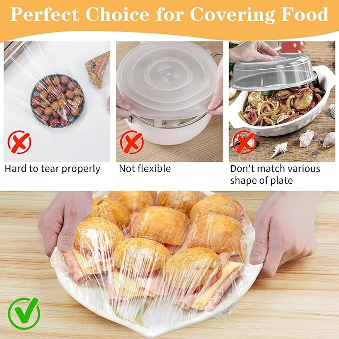 Plastic Shower Caps for Sourdough Bread, 200 Pcs Bowl Covers for Bread Proofing, Food Covers Stretch Reusable Elastic, Keep Food Fresh and Dust Away (Clear, L-14 inches)