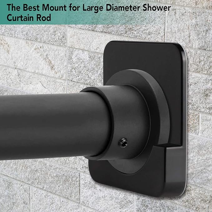 Black Shower Curtain Rod Holder for Wall Mount | Adhesive Shower Tension Rod Retainer for Tile | No Drilling | Stick On | 2 Pack, (Shower Curtain Rod Not Included)