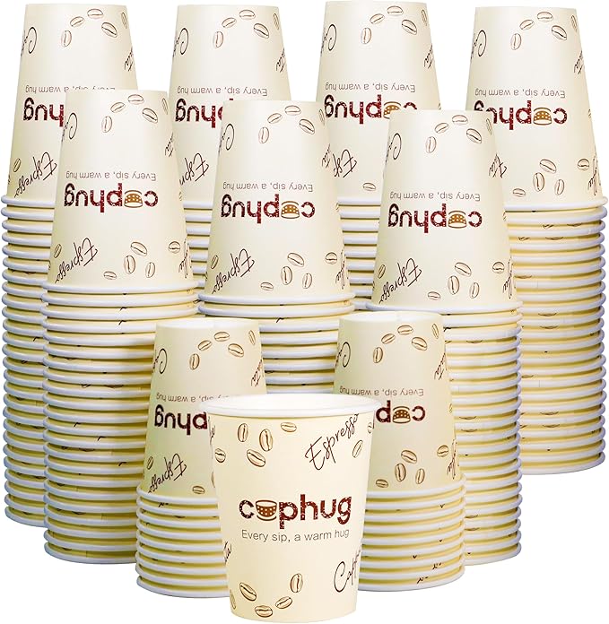 cuphug 12oz Disposable Coffee Cups with Lids, Kraft Sleeves & Straws, 100 Pack Black Paper Hot Drink Cups