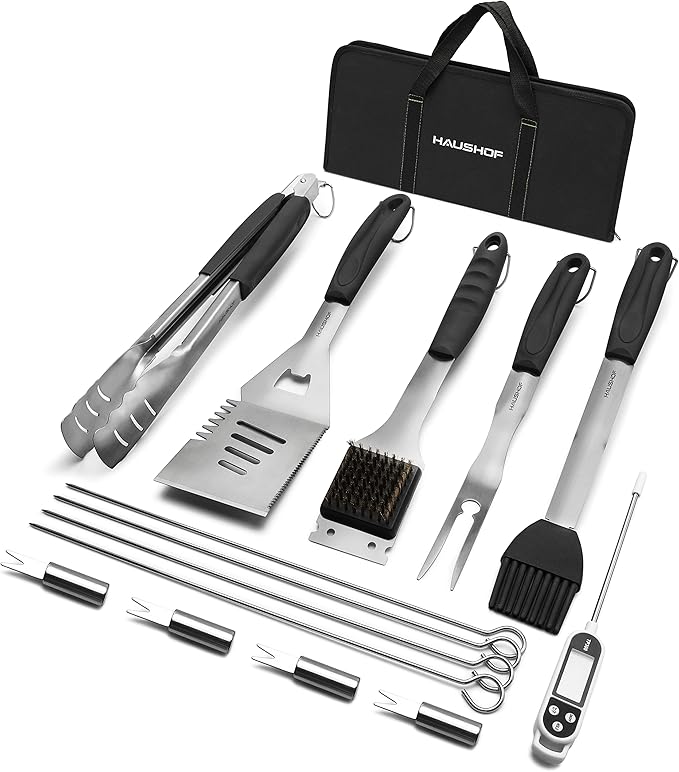 HAUSHOF BBQ Grill Accessories Set, 15PCS Stainless Steel Grill Tools
