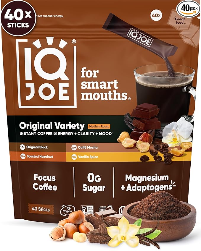 IQJOE Instant Mushroom Coffee Packets, Variety Pack, 16 Stick Packs