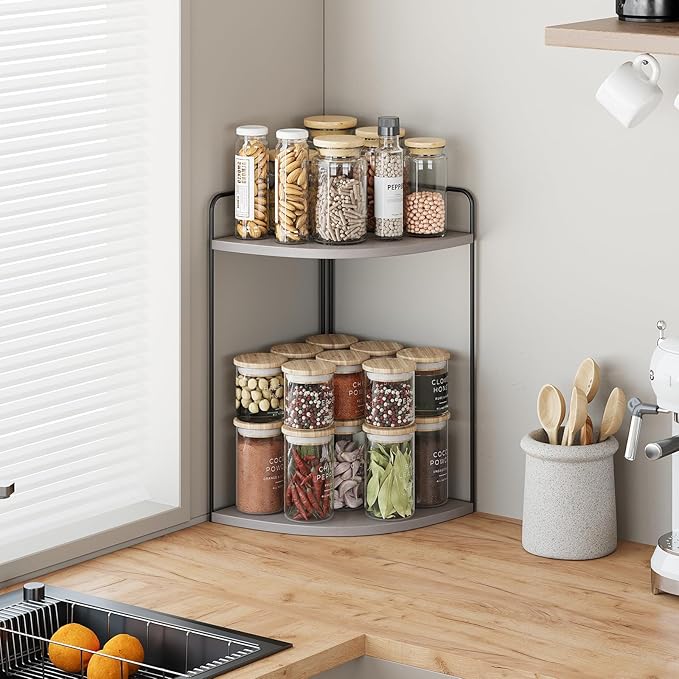 Bathroom Counter Organizer,Countertop Organizer,Vanity Organizers,Bathroom Storage,Bathroom Sink Caddy,Counter Shelf,Corner Counter,Corner Shelves(Black-Grey)