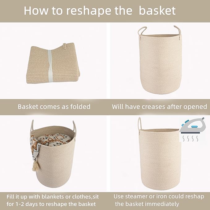 Woven Cotton Rope Laundry basket-15”X20” Laundry Hamper-Rope Storage Basket for Dirty Clothes, Toys and Blankets Perfect for Bathroom, Baby nursery and Living Room Storage (oatmeal)