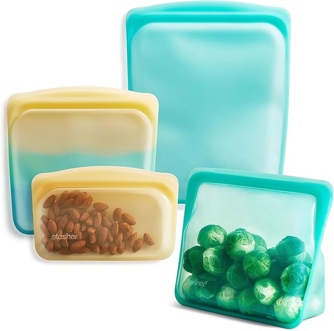 Stasher Premium Reusable Silicone Food Storage Bags, 4-Pack, Multicolor