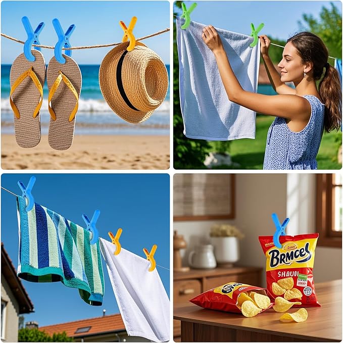 12 Pcs Beach Towel Clips for Beach Chairs, Heavy Duty Clothespins Towel Holder for Beach Chair Pool Chair on Cruise Windproof Chair Clamps，3 Bright Colors