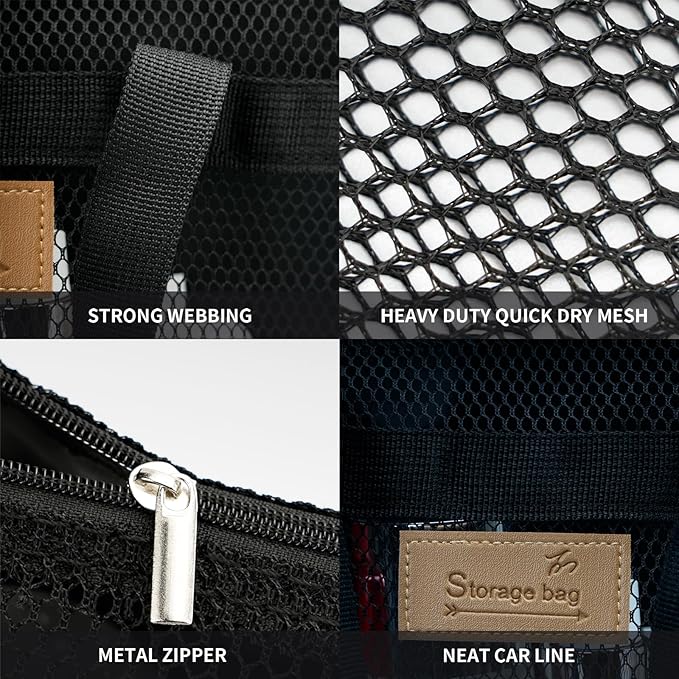 Mesh Shower Caddy Bag Portable Hanging Toiletry and Bath Organizer with Zipper for Travel, Gym, Camping, College Dorms, Beach