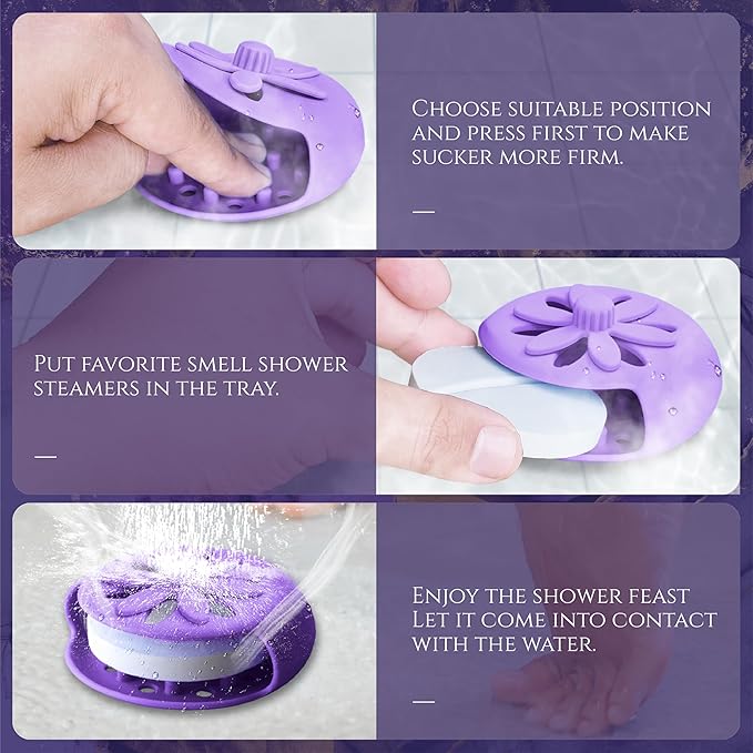 SHARLOVY Purple Shower Steamers Tray, Big Suction Cup Shower Steamer Tablet Holder Dish for Long Lasting Use, Flake Bath Bombs Container, Adornment Household Supply Car Decoration Yoga Decor