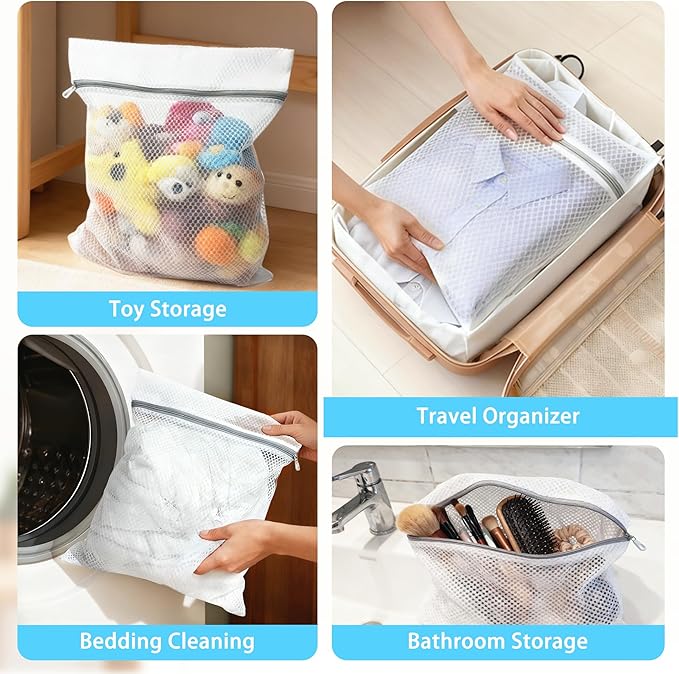 PrettyCare 3 Large (16x19inch) Mesh Laundry Bags for Delicates, Durable Honeycomb Wash Bags with Premium Zippers - Laundry Essentials Mesh Bags for Lingerie, Bras, Socks, Sweater, Travel & Organizing