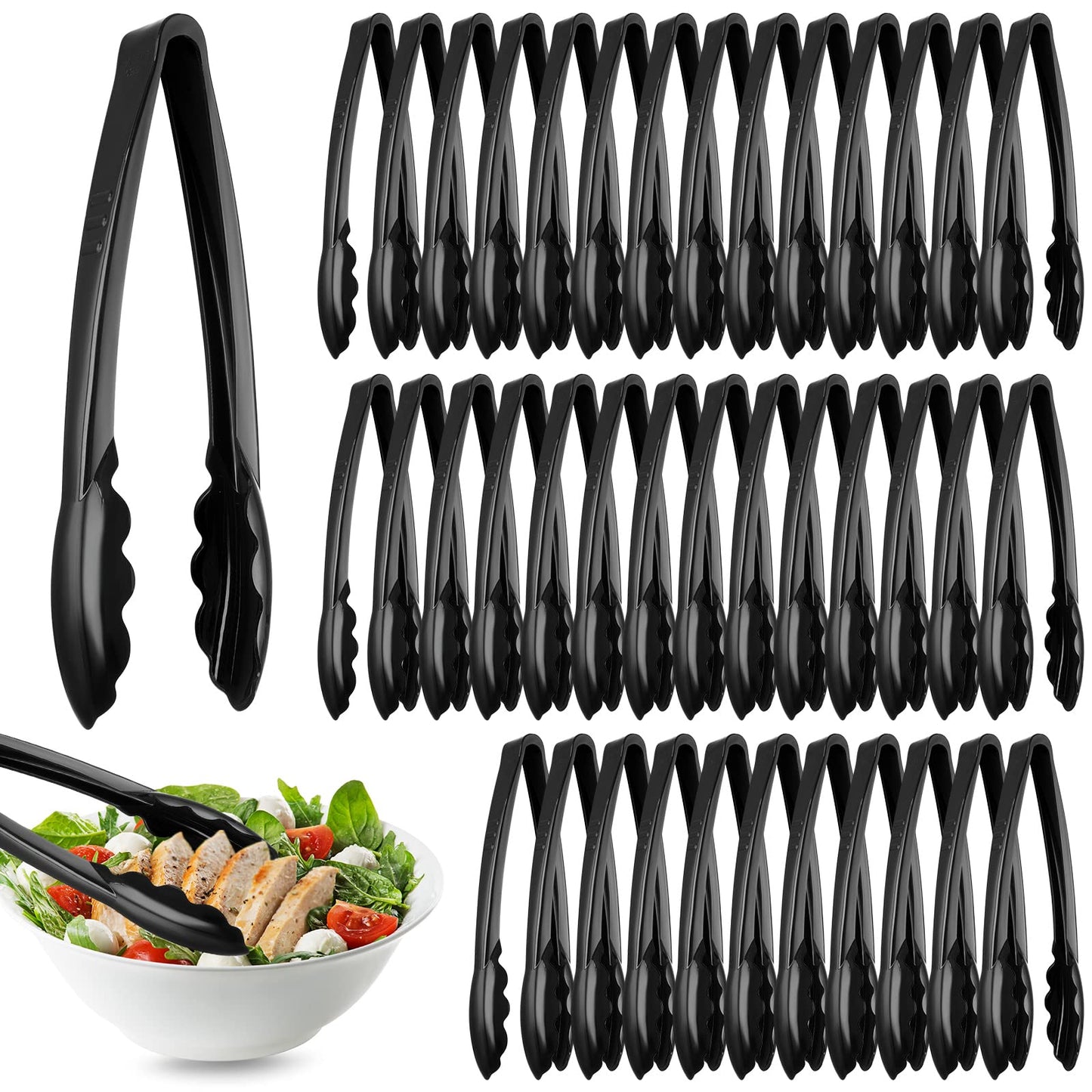 Tessco 80 Pcs Plastic Tongs, 9 Inch Disposable Serving Tongs,Black