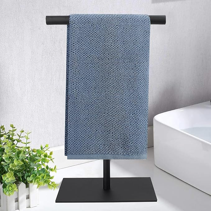 Towel Racks Hand Towel Stand, Countertop T-Shape Stainless Steel Free Towel Rack Stand Storage for Table, Black Towel Ladder Hanger Bar Drying with Heavy Base for Bathroom Kitchen, Bathroom Decor