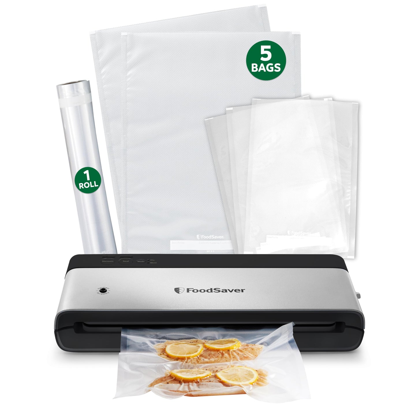 FoodSaver Compact Vacuum Sealer Machine with Airtight Bags and Roll - Ideal for Sous Vide and Airtight Food Storage, White