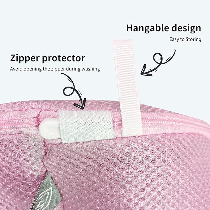 Kimmama Shoe Washing Machine Bag, Shoe Bag for Washing Machine, Mesh Laundry Bags for Sneakers, Footwear, Trainers, Slippers, Pink Sandwish Net, 8x15"
