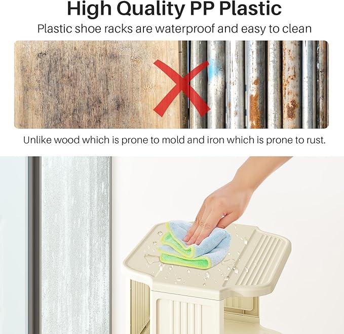 Kitstorack 10 Tiers Stackable Shoe Rack for Closet and Front Door Entrance - Free Standing Plastic Stand, Narrow Tall Vertical Organizer for Small Spaces Storage, White