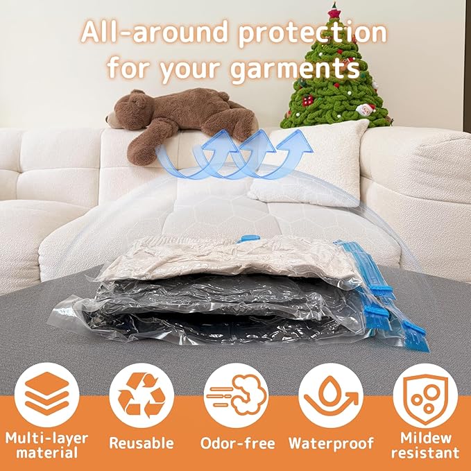 12 Pack Travel Vacuum Storage Bags with Hand Pump, Space Saver for Clothing Travel and Clothes, Vacuum Packing Seal for Luggage and Suitcase