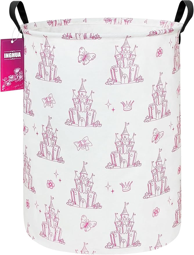 Laundry Hamper Large Canvas Fabric Lightweight Storage Basket/Toy Organizer/Dirty Clothes Collapsible Waterproof for College Dorms, Boys and Girls Bedroom,Bathroom(Shining castles)