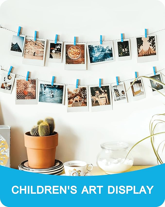 Colored Clothespins, Colorful Clothes Pins Wooden Clips Rainbow Colors 50 Pack Decorative Crafts Pegs Photos Pictures Decoration Clip Clothing Hanging Closepins, 2.9 Inch 5 PCS Per Color (Light Blue)