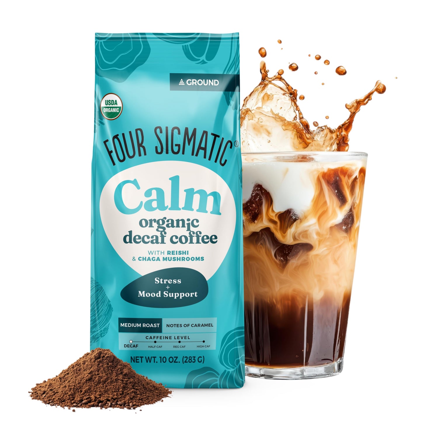 Four Sigmatic Organic Focus Mushroom Ground Coffee | Dark Roast, Organic Coffee with Lion's Mane & Chaga Mushroom for Mental Clarity & Energy Support | 12oz Bag