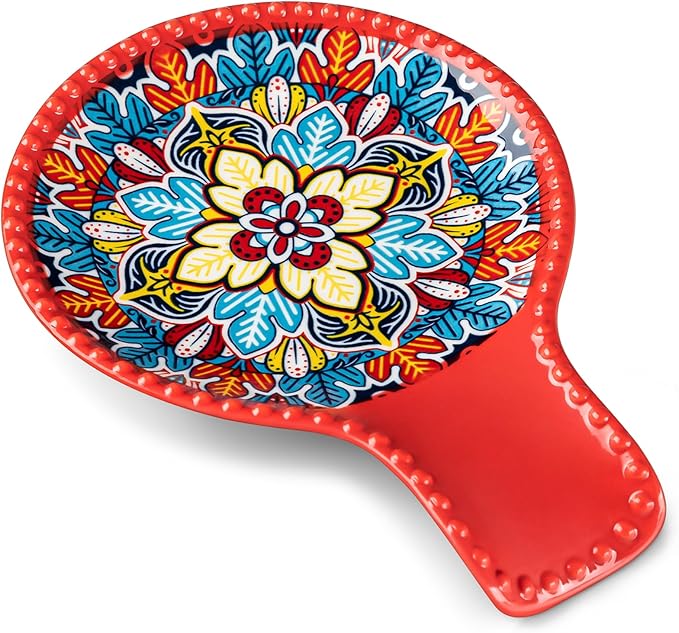 vancasso 7.7 Inch Ceramic Spoon Rest, Bohemian Stove Top, Red