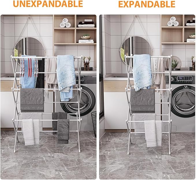 2PCS Foldable Drying Rack Clothing for Laundry Pure White