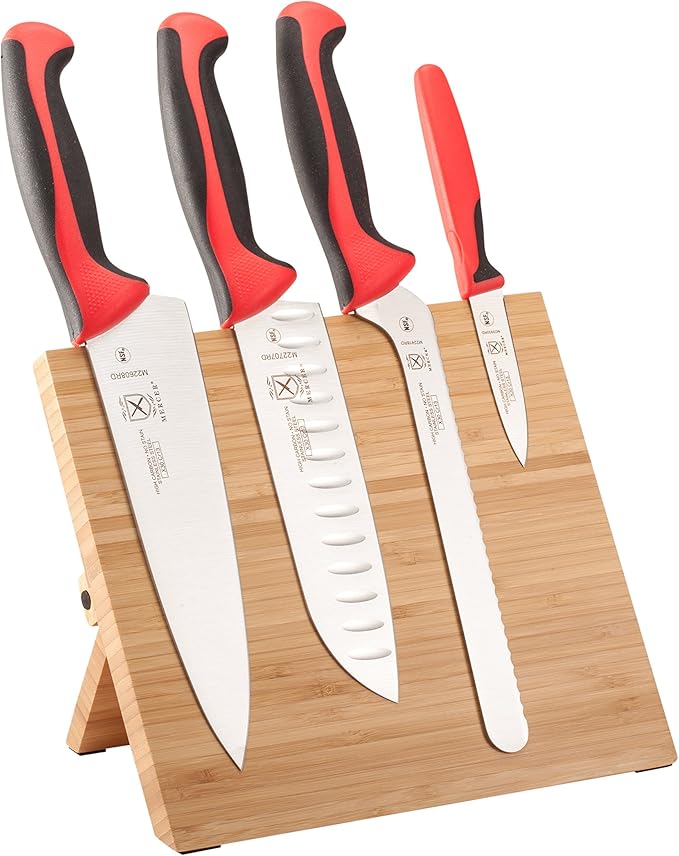 Mercer Culinary Millennia Colors 5-Piece Magnetic Board Set with Blue Handles, Bamboo, 16 x 8 x 18 inches