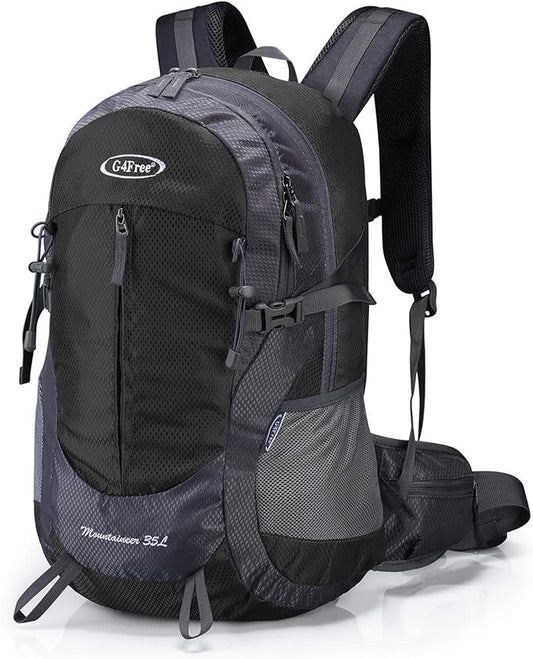 G4Free 35L Hiking Backpack Water Resistant Outdoor Sports Travel Daypack Lightweight with Rain Cover for Women Men (Black)