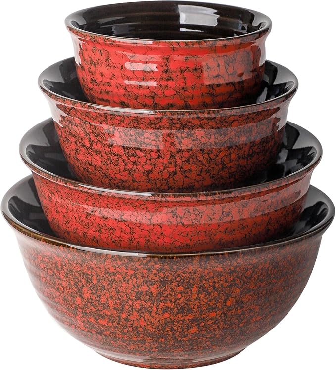 HASENSE Ceramic Mixing Bowls Set, 2.1/1.0/0.5 Qt, Handmade Salad Serving Bowls for Kitchen, Deep Nesting Dishes for Storage and Baking, Microwave Dishwasher Safe