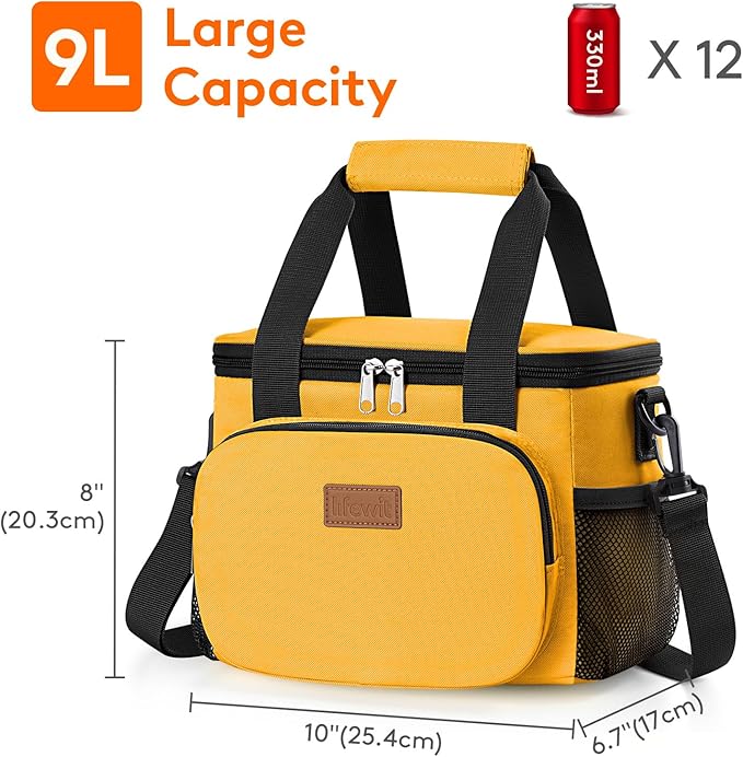 Lifewit Medium Lunch Bag Insulated Lunch Box Soft Cooler Cooling Tote for Adult Men Women, Orange 12-Can (9L)