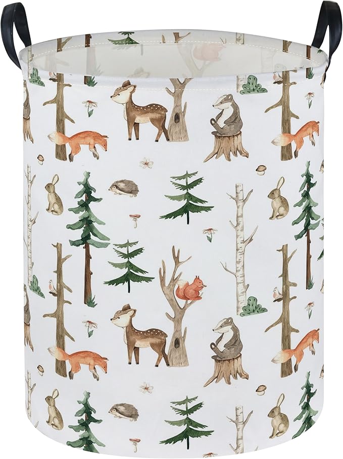 Kids Laundry Hamper,Animal Laundry Basket Collapsible Woodland Storage Baskets for Home Decor,Office,Home Organizer,(Woodland animal