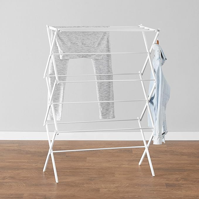 Amazon Basics Foldable Portable Clothes Drying Rack for Indoor Air Drying, Collapsible Design, 14.5" D x 29.5" W x 41.8" H, White