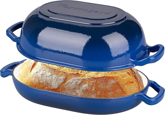 VORRINGARD Enameled Cast Iron Sourdough Bread Oven, Dutch Oven, Loaf Cast Iron Bread Pan for Homemade Bread Baking, Meatloaf Pan with Lid, 7QT, Pink