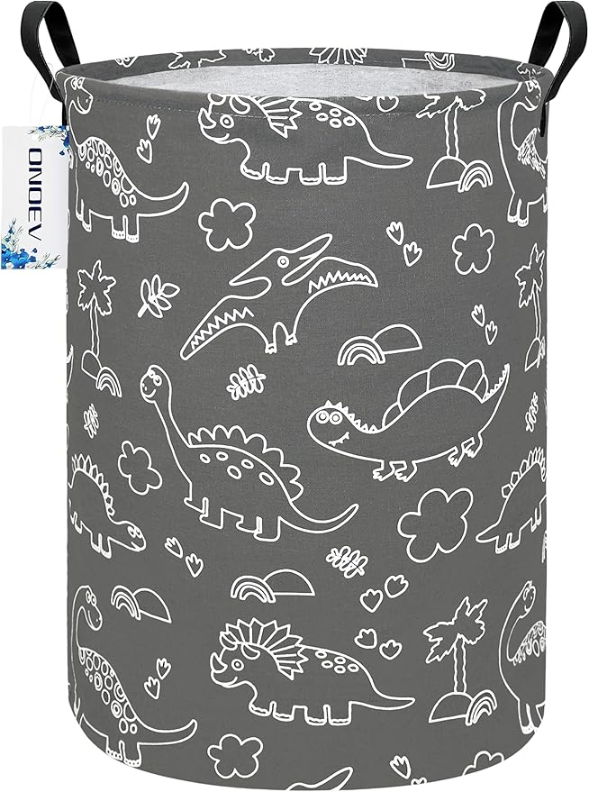 Round Dinosaur Waterproof Laundry Hampers Gift Basket Children's Toy Organizer Bag Room Decoration Basket(Gray Line Dinosaur)