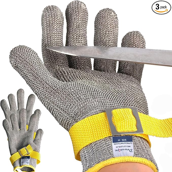 Dowellife ANSI A9 Cut Resistant Glove Food Grade, Stainless Steel Mesh Metal Knife Cutting Glove for Butcher Meat Cutting Oyster Shucking Kitchen Mandoline Chef Slicing Fish Fillet (X-Large)