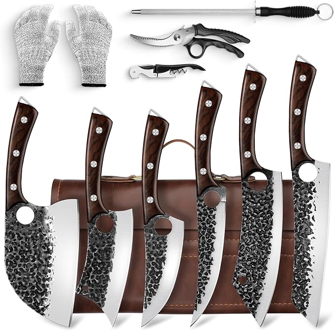 DRGSKL Serbian Chef Knife Set - 10 PCS Hand Forged Knife Set with Bag