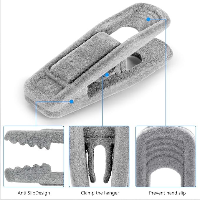Tinfol Velvet Hanger Clips, 50Pack Gray Pants Velvet Clips, Clothes Hanger Clip, Large Opening Clothes Pin Strong Finger Flocked Clips Perfect for Use with Slim-line Clothes Velvet Hangers