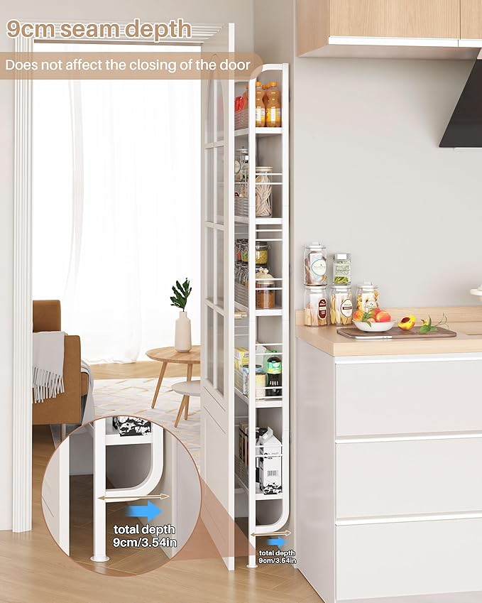 UMDONX Behind The Door Bathroom Shelf Narrow 5-Tier, Slim Space-Saving Storage Shelf, Freestanding Narrow Shelving Unit for Bathroom, Kitchen, Closet and Laundry Room