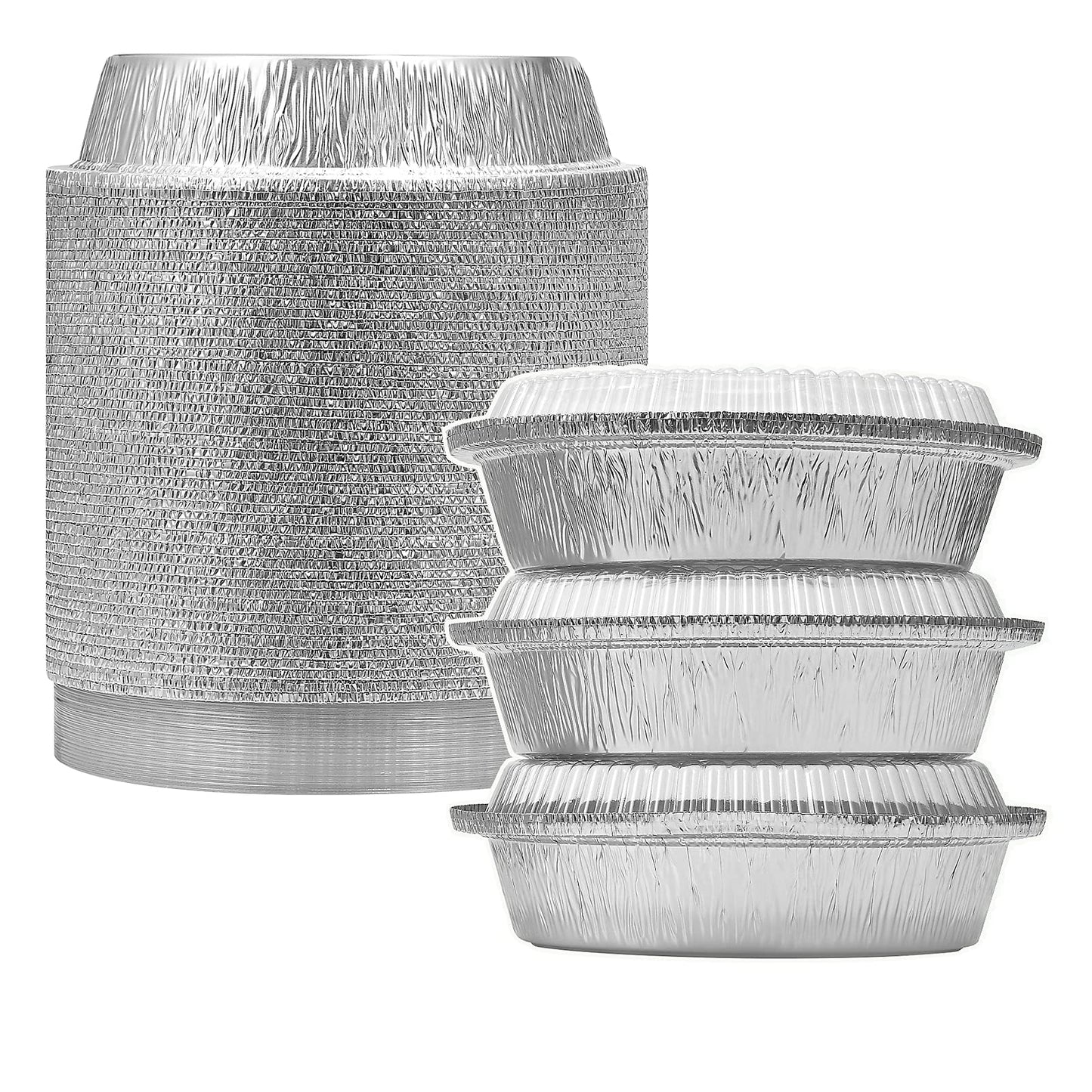 MESTAEK 7 Inch Round Aluminum Foil Pans with Clear Lids, 50 Pack