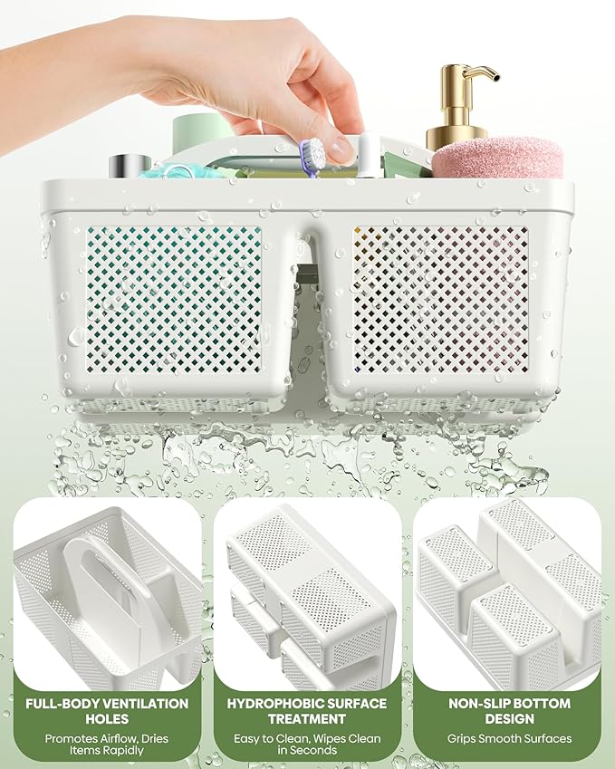 4 PCS Portable Shower Caddy, Integrated Handle, Reinforced Plastic, Organizer Storage Bathroom Supplies and Beauty Products, Cleaning Supplies, Shower Basket for Home, Dorm, Shelf and Cabinet