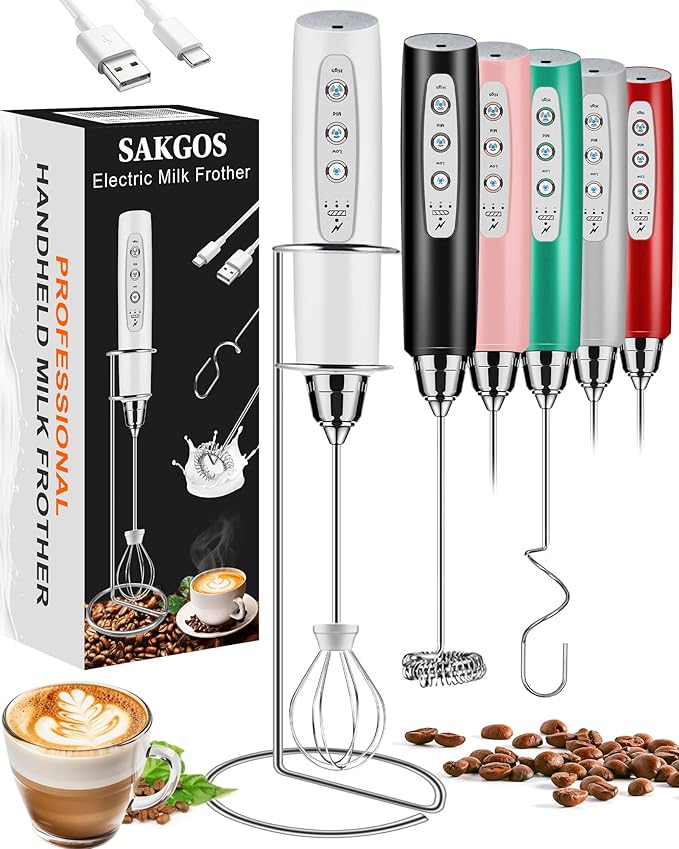 Milk Frother Wand Rechargeable Handheld Electric Whisk 3 Speed Adjustable