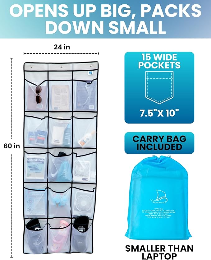 Cruise Ship Magnetic Door Organizer, Over The Door Organizer For Cruise Ships, Magnetic Shoe Rack - 3 Strong Anti-Scratch Magnets - Large Durable Pockets To Store Cruise Essentials 2025
