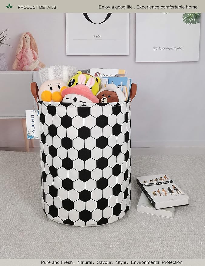 Round Fabric Storage Bin,Decorative Basket,Organizer Basket with Handles,for Clothes Storage,books & sundries (Hexagon Football), 19.7inch(H)x15.7inch(D)