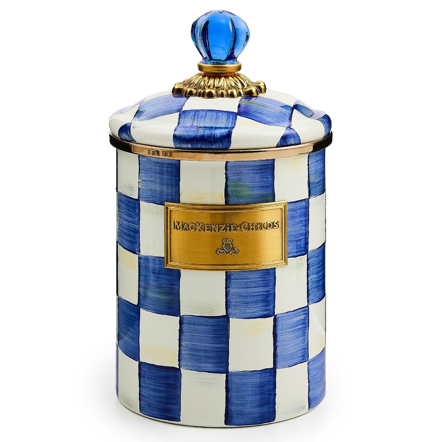 MACKENZIE-CHILDS Enamel Canister, Medium, Pink-and-White Rosy Check