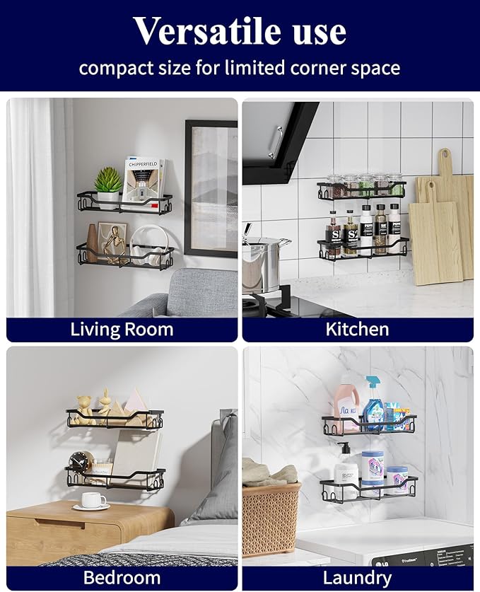 Kitsure Shower Caddy Large - Adhesive Shower Organizer, Stainless Steel Shelf for Inside Shower, No Drill Bathroom Organizers and Storage, Home Decor Accessories, 2 Pack, Black