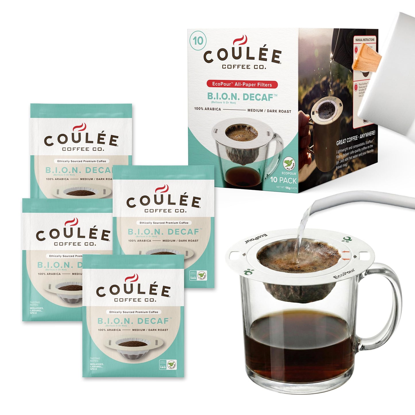 Coulée EcoPour Coffee Variety Pack, Single Serve, 4 Flavors, 20 Pack