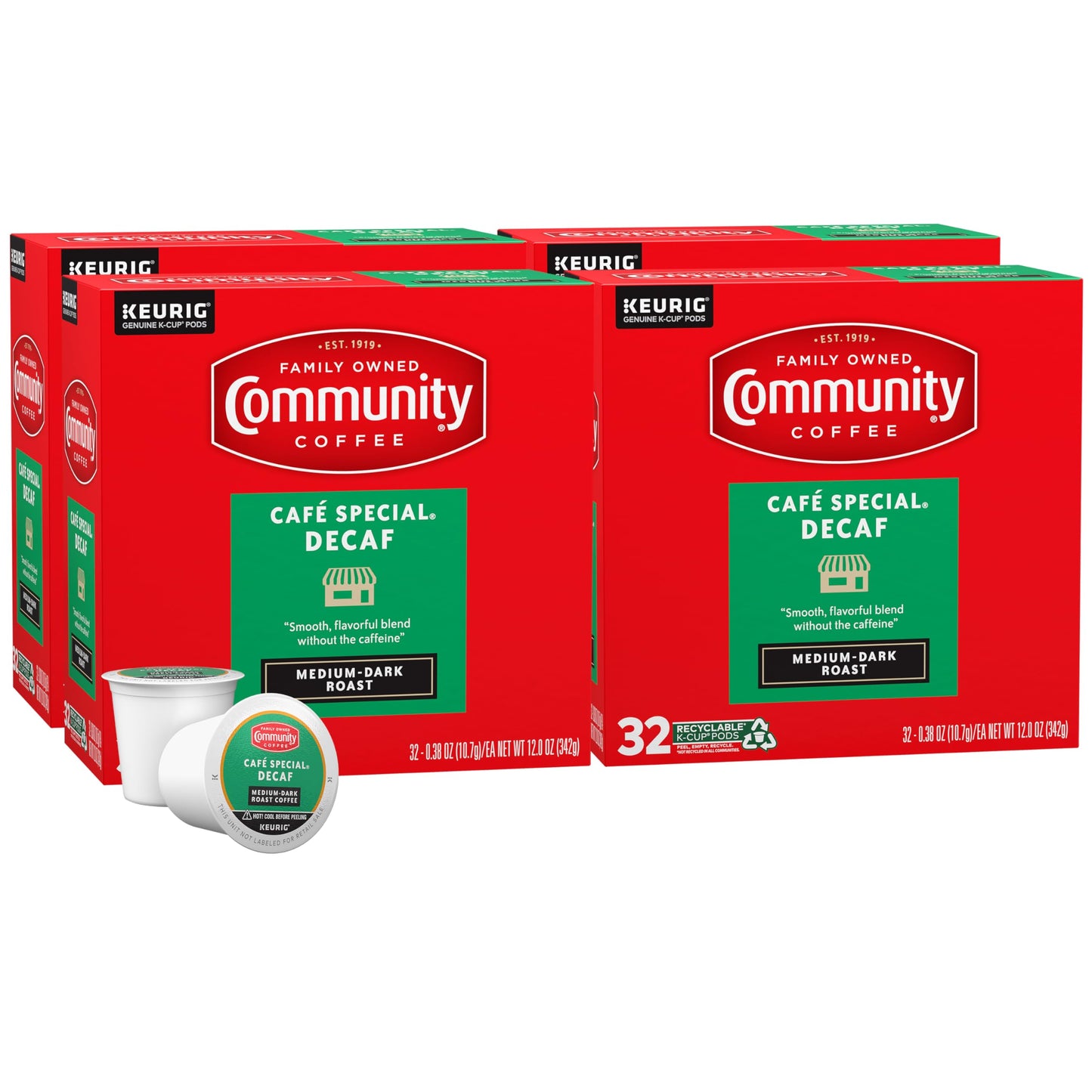 Community Coffee Café Special Decaf, Medium-Dark Roast, Single-Serve Keurig K-Cup Pods, 32 Count (Pack of 1)