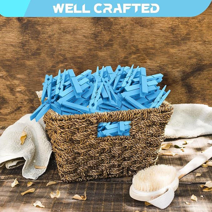 100 Pack Clothes Pins Wooden, 2.9 Inch Colored Clothespins Wood, Close Pins for Crafts Decorations Classroom Hanging Pictures, Wood Clips for Clothes Outdoors, Blue