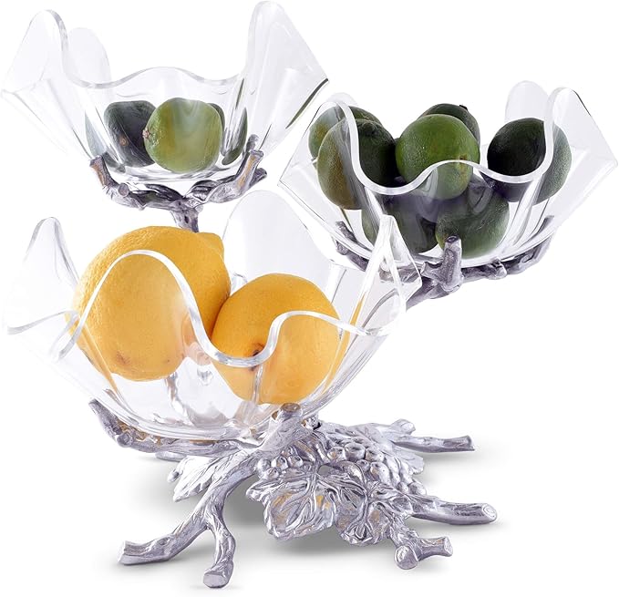 Arthur Court Grape 3-Tier Acrylic Bowl Stand - Elegant Serving Solution for Parties - 9.5 x 12 Inches