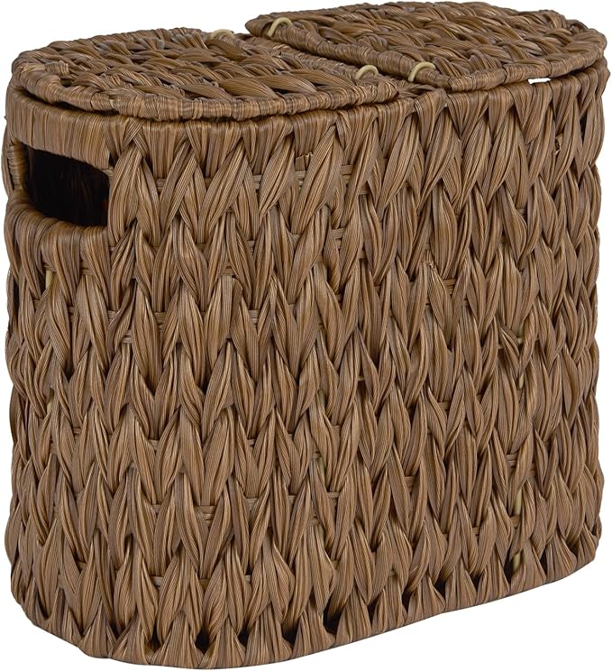 Toilet Paper Storage with Double Lid, Toilet Paper Basket for Storage, Waterproof & Freestanding Tissue Holder for Bathroom, 4 Rolls, Brown